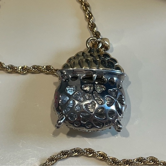 Killarney Rhinestone Pot of Gold Pendant & 33" Citations Rope Chain Vintage - Picture 4 of 10